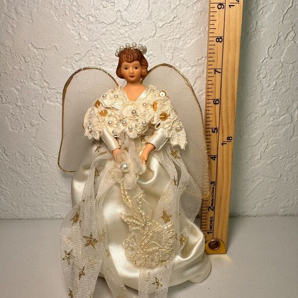 Handmade Satin Tulle Halo Angel Christmas Tree Topper Holiday Decor Vintage - Picture 4 of 4